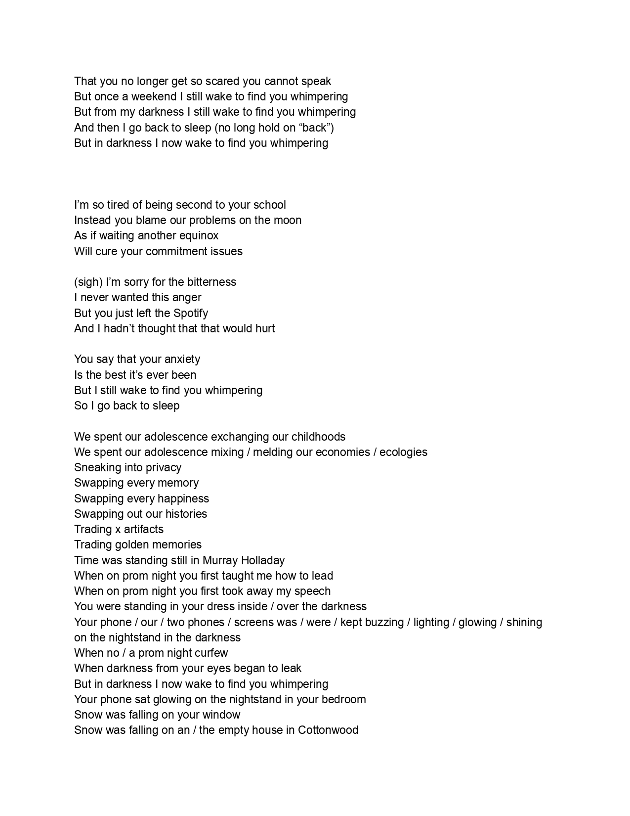 Nightlight Lyrics Sheet 2
